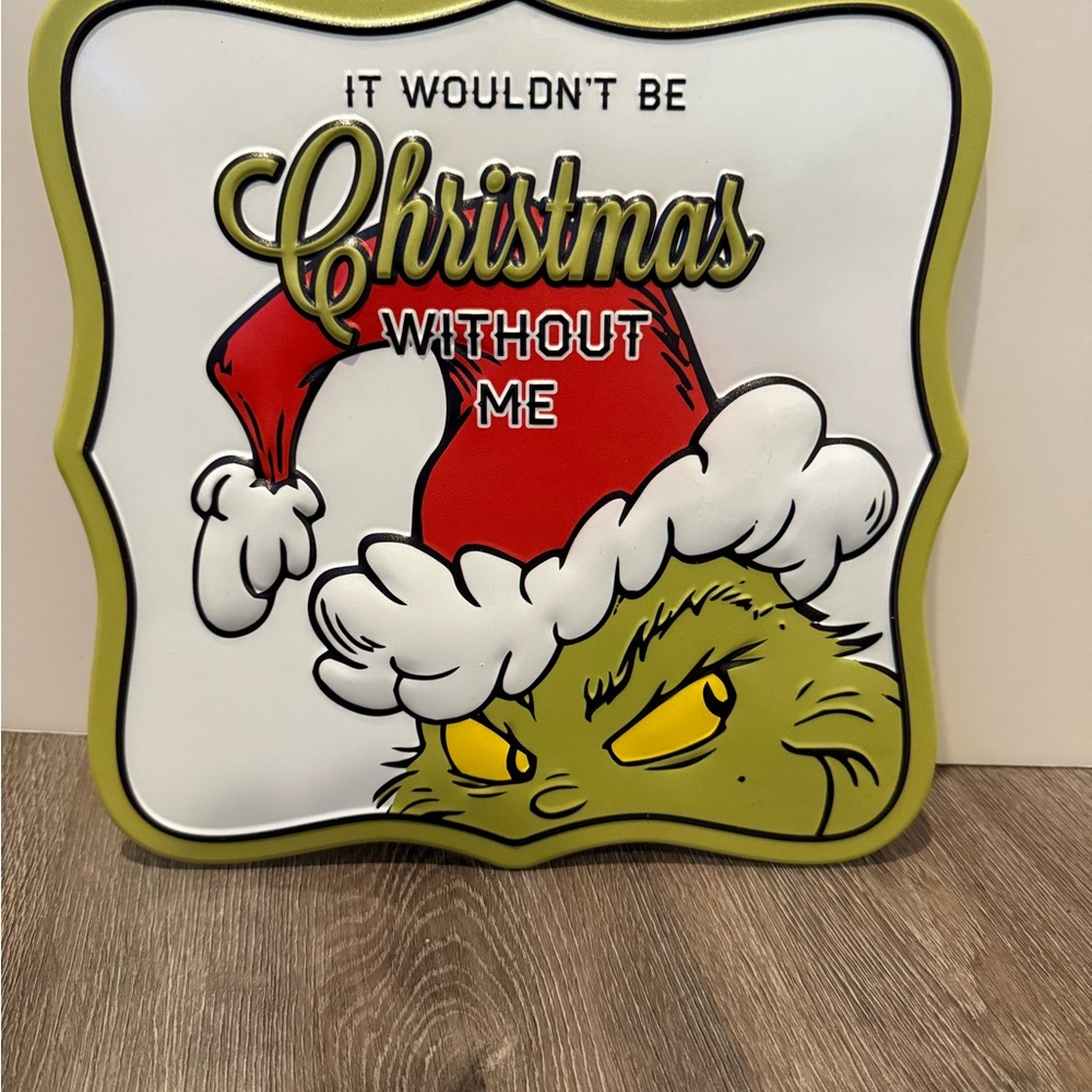 Cute Grinch Ornate Square Metal Sign- NWT
